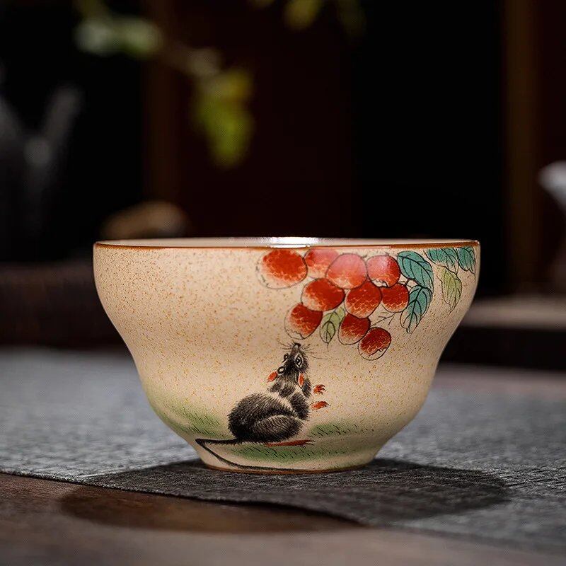 12-Style Zodiac Ceramic Teacup Set, Animal Bowls for Tea Ceremony, Tiger Teacups, and Kung Fu Tea Cups; 130ml Capacity, Imported