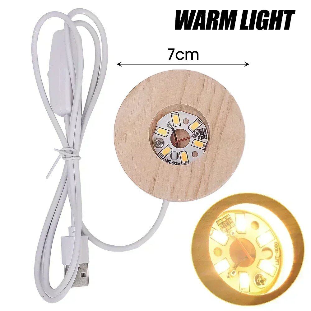 1/4-Piece Wooden LED Display Base Light, Glowing USB Lamp Holder, Crystal Ball, Glass, Resin Art Ornament Stand, Decoration, Kids Gift, Size: 2cm, Parallel Import