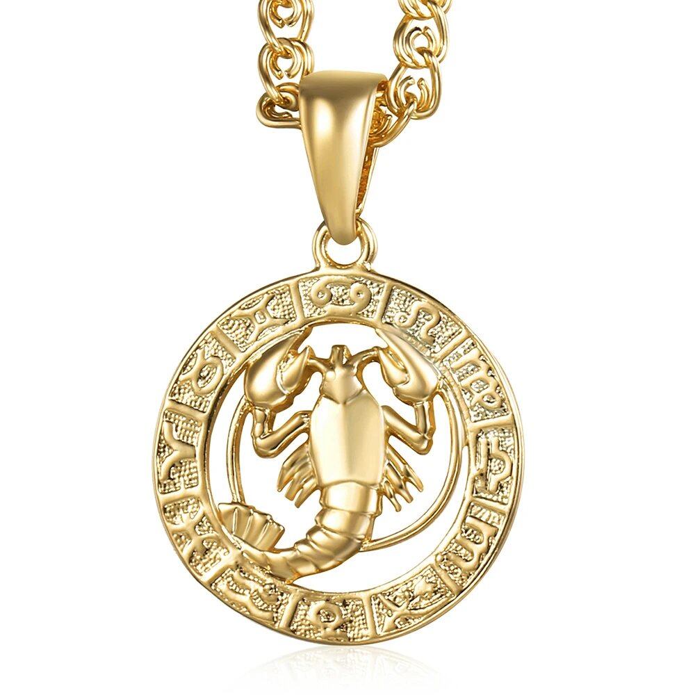 12 Zodiac Sign Charm Necklace, Gold, Snake Chain, 20 Inch, Christmas Gift, GP358, Parallel Import