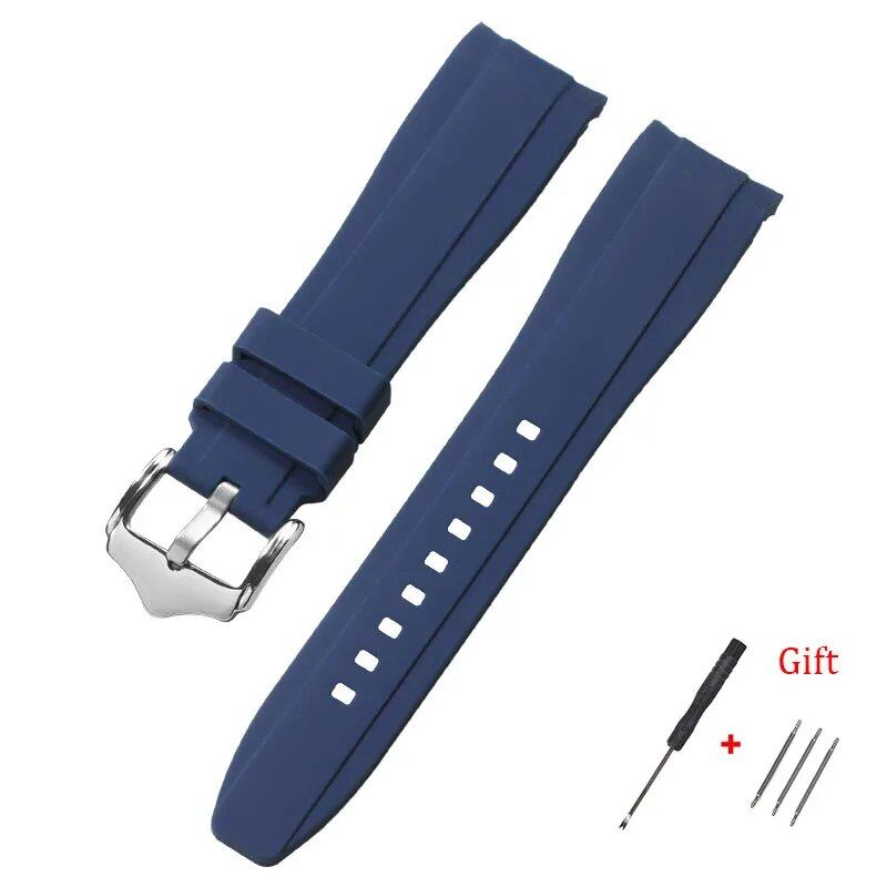 20mm/22mm High-Quality Curved End Silicone Watch Band Compatible with Swatch/Omega Moonwatch, Waterproof Wristband, Band Color: mm, Parallel Import