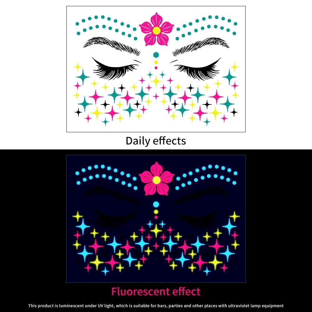 1/5/8-Piece 3D Face and Eye Tattoo Stickers for Party Makeup, Diamond Rhinestone Stickers, Self-Adhesive Mixed Crystal Face Decoration Stickers, Parallel Import
