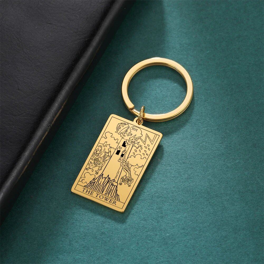 Tarot Card Keychain, Major Arcana Pendant Keyring, Vintage Amulet, Lucky, Stainless Steel, Wiccan Jewelry, Mother's Day Gift, Parallel Import