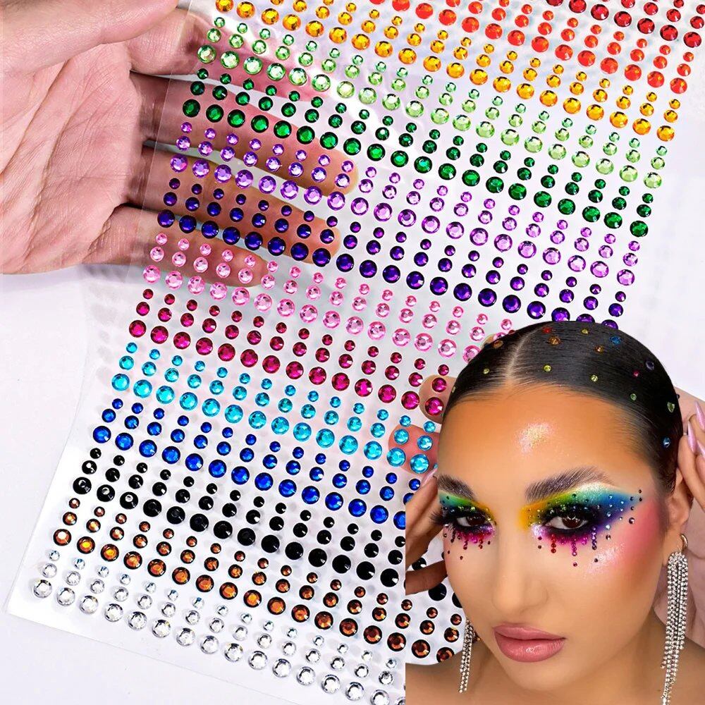 1/5 Random Color Glitter Face Tattoo Stickers for Kids, Sparkly Diamonds, for Costume Parties, Makeup, DIY Tattoo Decals, Parallel Import