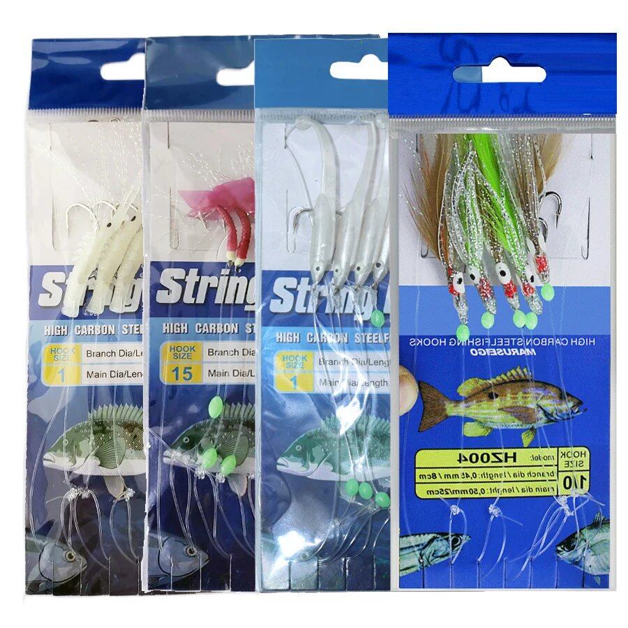 Set of 4 Sabiki Rigs, Glow Soft Fishing Bait Rigs, Mixed Sizes, Rigged Hooks, Fishing Lure Hooks with Ball Bearing Swivel Connectors, Model Number: 1 Pack (each size); Color: Multicolor, Parallel Import