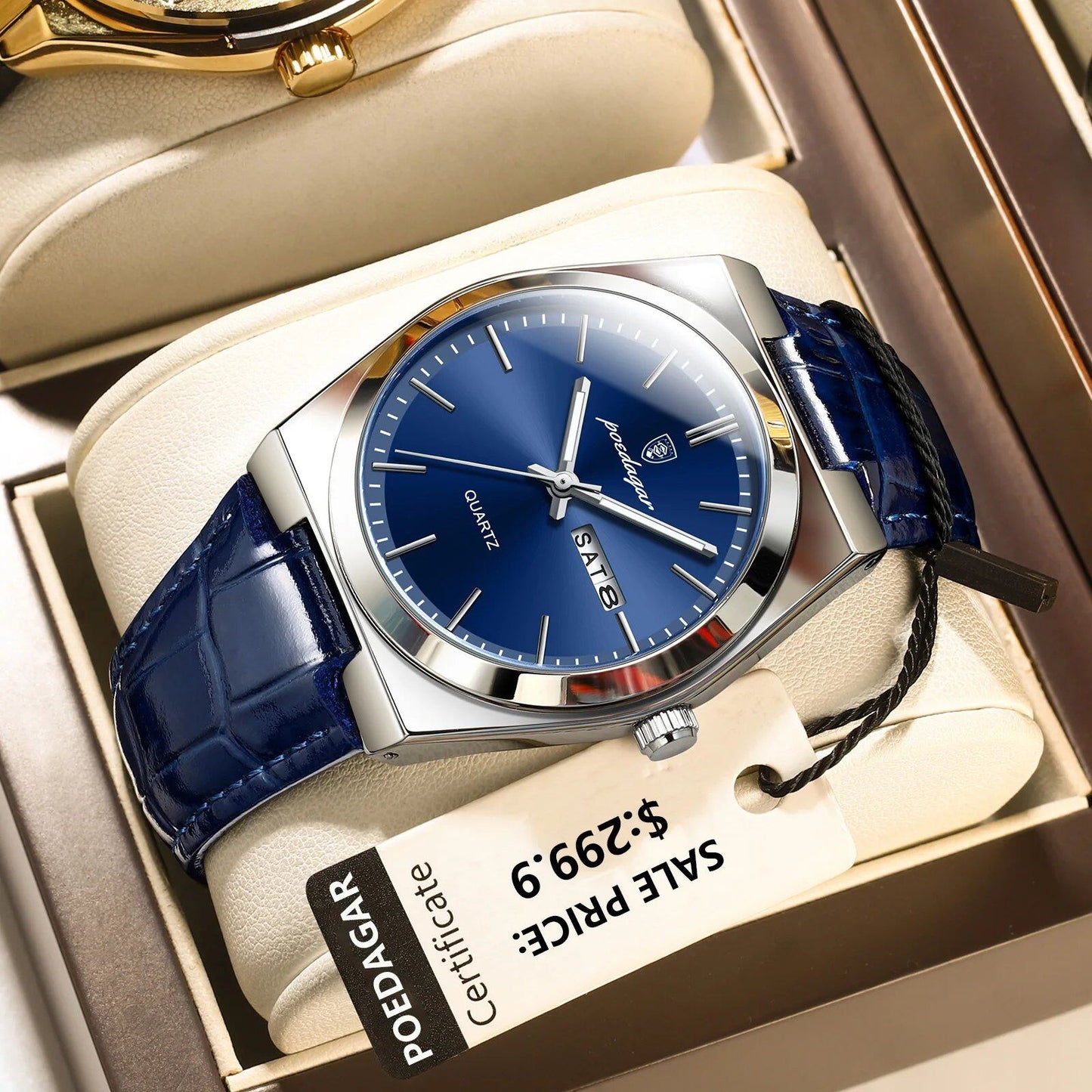 POEDAGAR Luxury Trend Men's Watch, Waterproof, Luminous, Date Week, Military/Outdoor, Leather, Quartz, Color: 930, Parallel Import