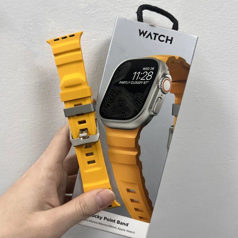 Silicone Sport Band for Apple Watch - Compatible with iWatch Ultra 2/10/9/8/7/6/5/4/3/2/1, 38mm/40mm/41mm/42mm/44mm/45mm/46mm/49mm Band Colors: Parallel Import