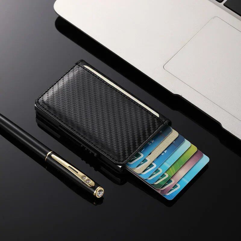 メンズ スリム財布 PUレザー IDカードホルダー RFID防盗 スマートウォレット アルミ合金 クレジットカードホルダー ミニパース 女性用 並行輸入品