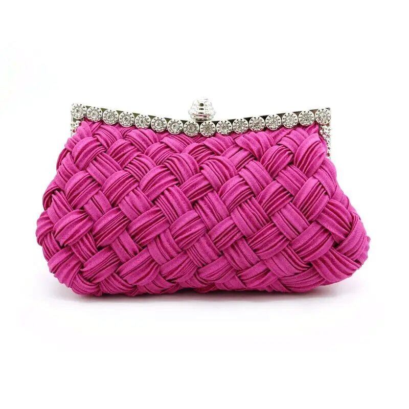 Satin Woven Diamond Clutch - Red Crossbody Banquet Bag with Luxurious Embellishments, Women's Rhinestone Handbag, Rhinestone Purse, Parallel Import