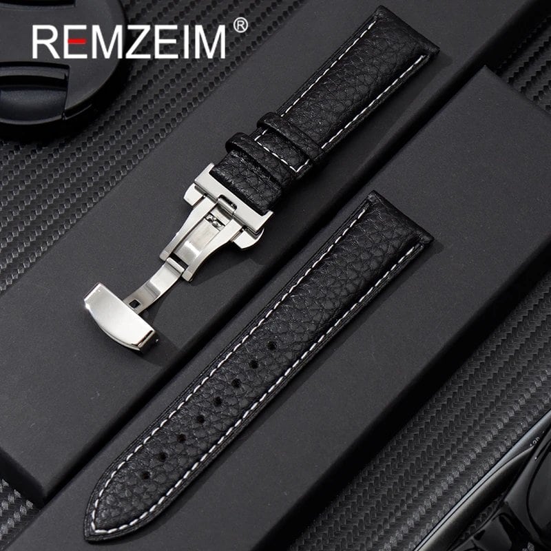 リチグレーンレザー 18/20/22/24mm 時計バンド 本革ソフトストラップ 蝶番バックル付き バンドカラー:mm 並行輸入品