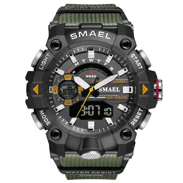 SMAEL Men's Sports Watch, Shock Resistant, 50M Water Resistant, LED Alarm, Stopwatch, Military Style, 8040, Color: Parallel Import