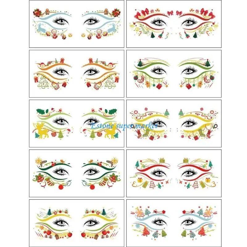 090B Christmas Face Tattoos, 10-Piece Set, Waterproof and Sweat-Resistant, Skin-Friendly, Temporary Tattoo Stickers for Festivals, Color: Series; Ships from: Parallel Import