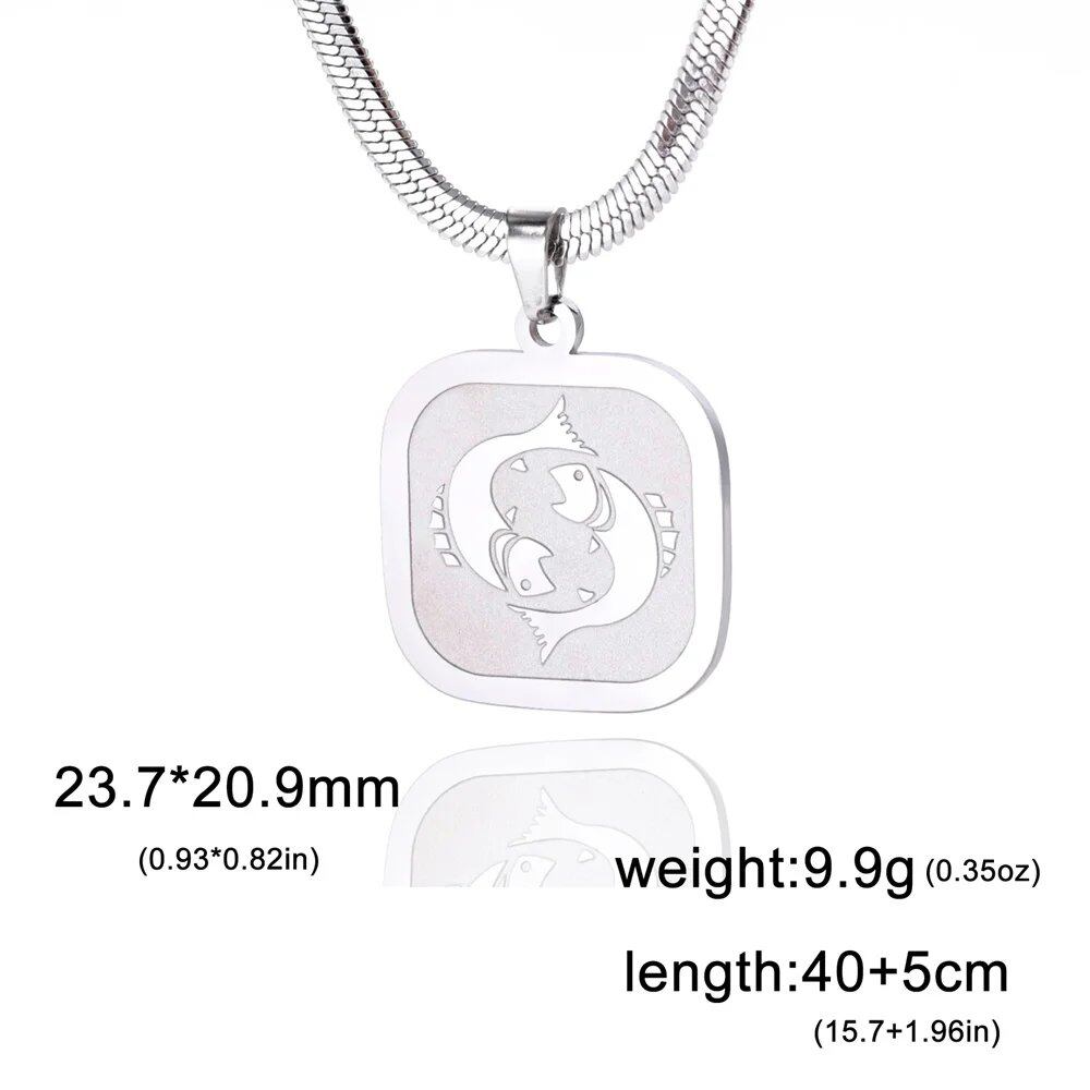 Women's 12 Zodiac Signs Necklace, Stainless Steel, Horoscope, Zodiac Pendant, Medallion, Snake Chain, Birthday Jewelry, "My Shape," 50cm Long; Metal Color: Parallel Import