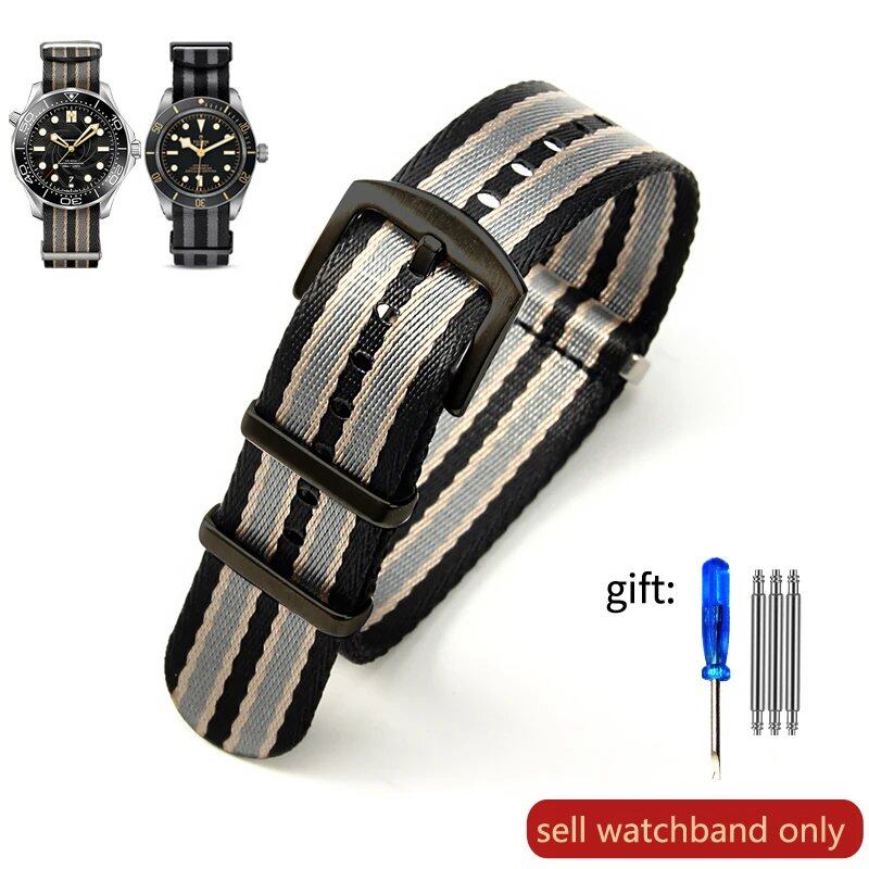 Breathable Soft Nylon Men's Watch Band for Omega 300 Ghost Party 007, Longines Conquest, Seiko, and Casio, 20mm and 22mm, Size 2, Parallel Import