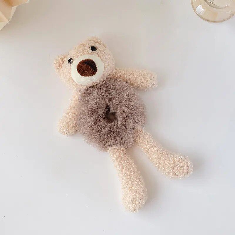 1/2-Piece Cute Bear Hairband for Girls, Scrunch, Fluffy Bunny Fur Hair Tie, Soft and Warm, Stylish Hair Accessory, Parallel Import