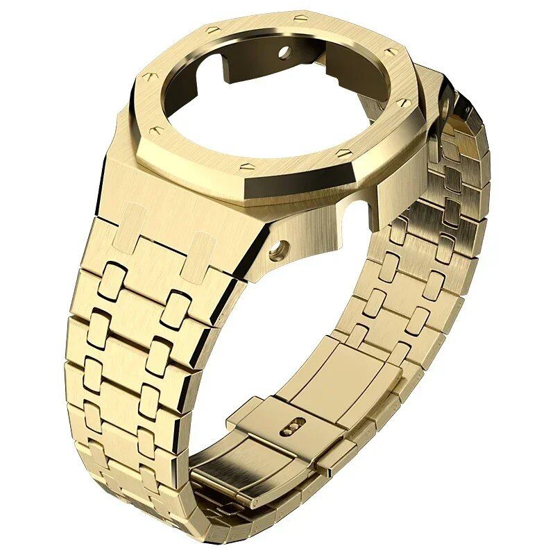 Casio Gen4 Metal Bezel Modification Kit for GA2100 with Stainless Steel Strap and Rubber Watch Case, Compatible with GEN4 GA2100/2110, Band Color: Parallel Import