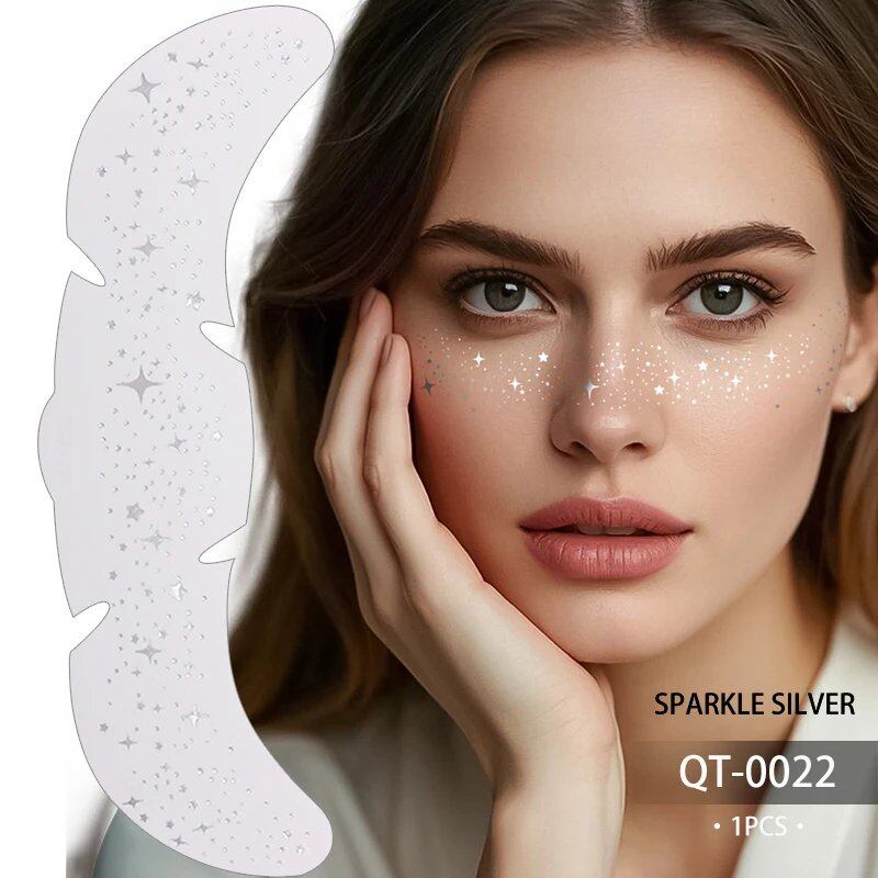 1/5pc Metallic Gold & Silver Fake Freckles Sparkle Glitter Star Facial Tattoo Stickers for Women Makeup Decoration Patches Color: Parallel Import