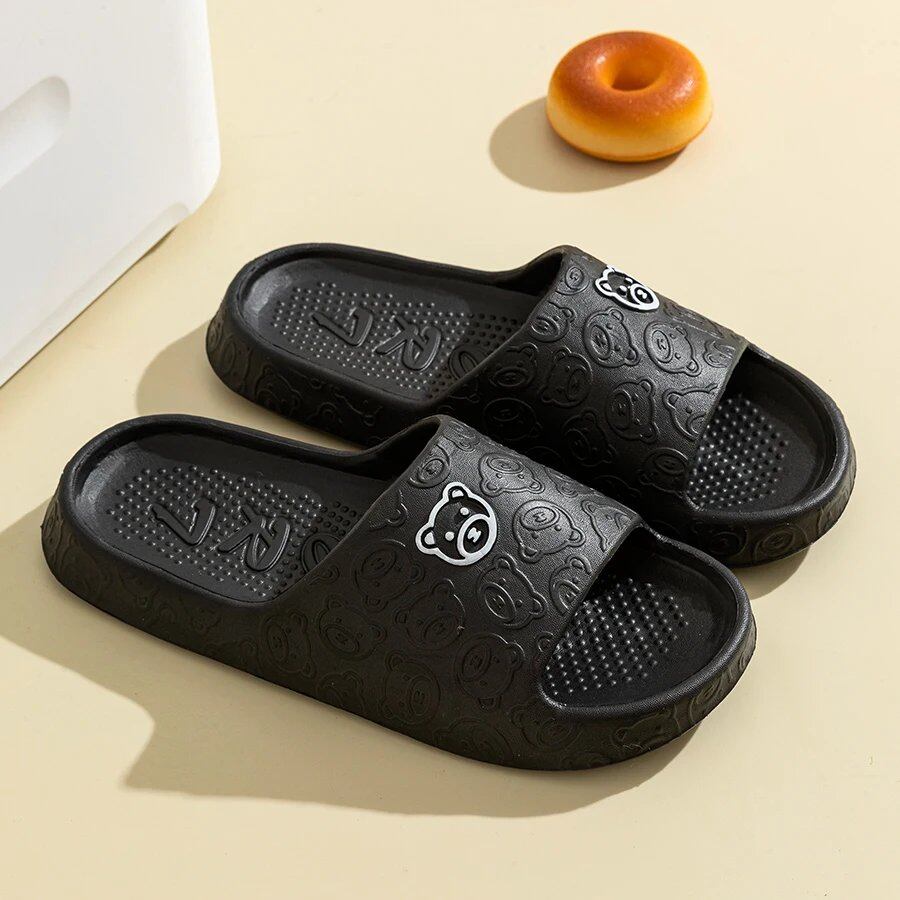 Men's Summer Slippers with Bear Characters, Soft, Thick Sole, Non-Slip, for Indoor Use, Women's Stylish Sandals, Bathroom, Beach, Outdoor Shoes, Couples' Shoes, Parallel Import