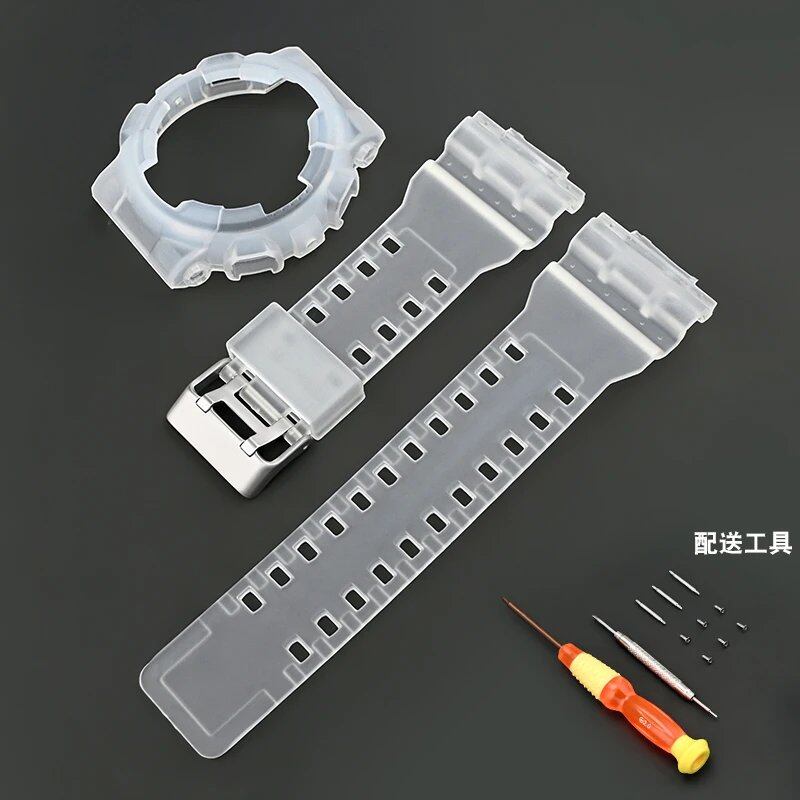 Silicone Watch Strap for CASIO GA-100/110, GD-100/110/120, GLS-100, GAX-100, and G-SHOCK GA100 (Includes Case, Strap, and Bezel Replacement Tool) Band Color: Parallel Import