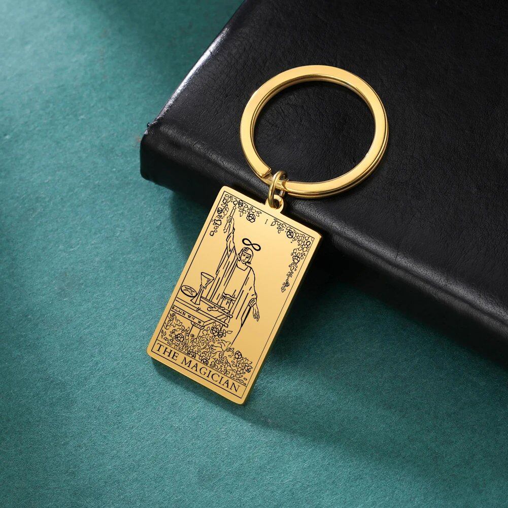 Tarot Card Keychain, Major Arcana Pendant Keyring, Vintage Amulet, Lucky, Stainless Steel, Wiccan Jewelry, Mother's Day Gift, Parallel Import
