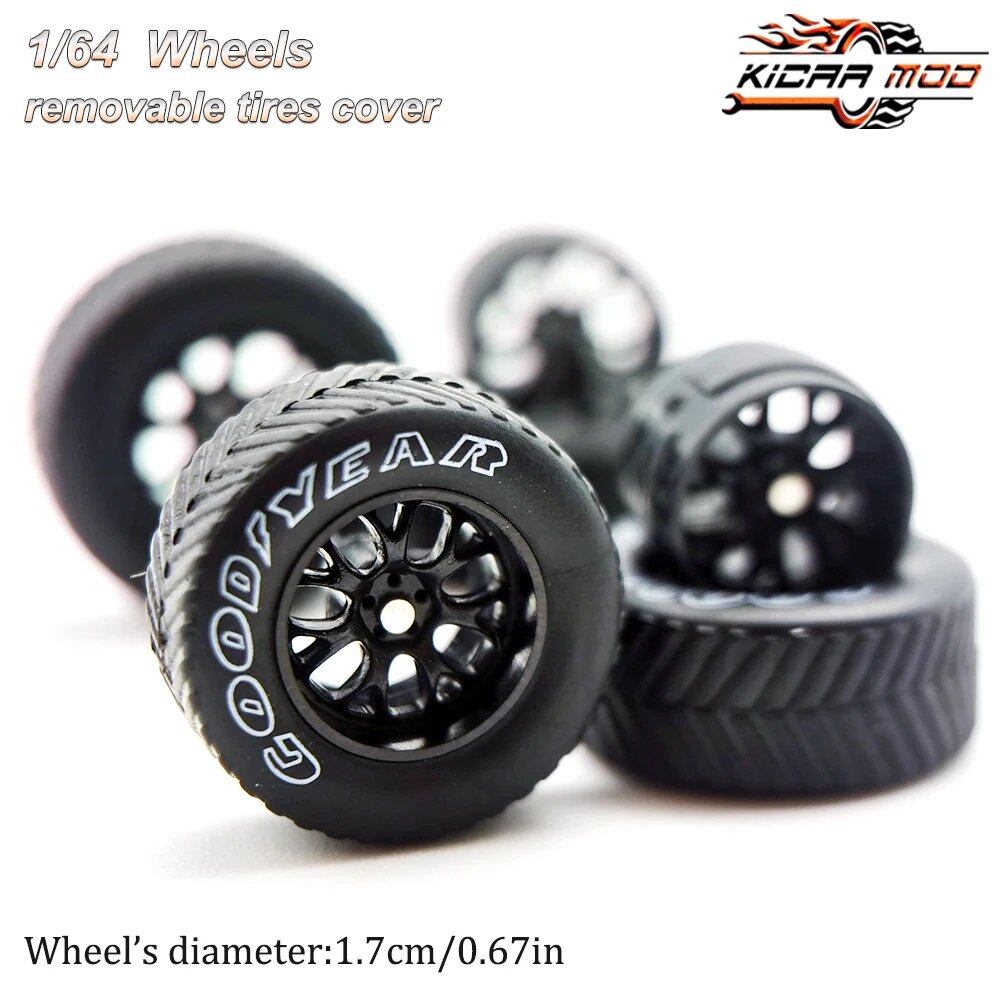 1/64 Scale Model Car Wheels with All-Terrain Rubber Tires, BBS LM-R Refite Parts, HotWheels Compatible, D:17mm, 1 Set, Parallel Import