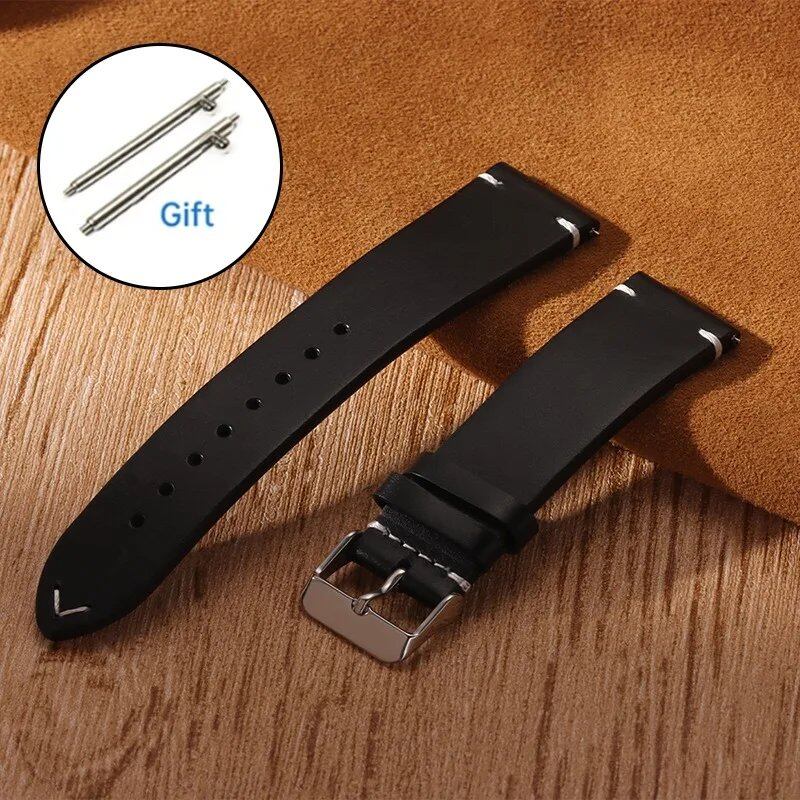 Men's and Women's Business Cowhide Leather Watch Band, Vintage Oil Wax Strap, Universal Quick Release Wristband, Handmade Retro Oil Bracelet, Band Color: mm; Ships from: Parallel Import