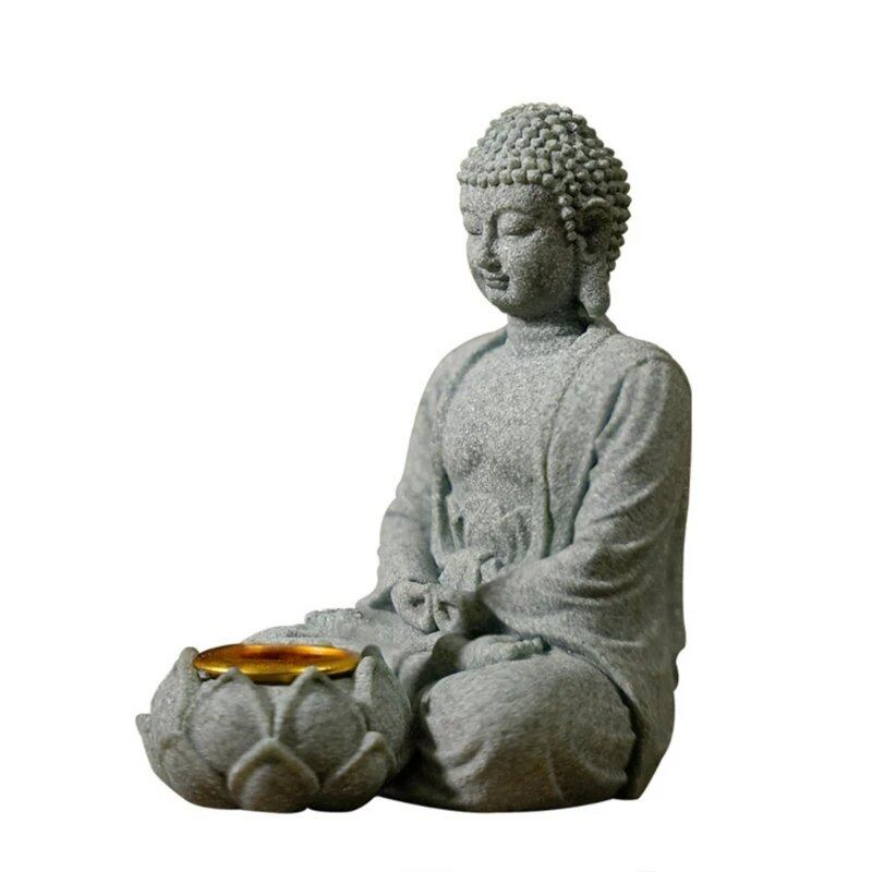 瞑想仏像 石彫り ティーライトキャンドルホルダー付き インテリア・ガーデン用 対応 並行輸入品