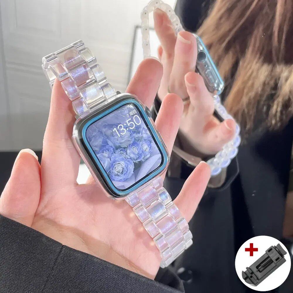 Rainbow Resin Transparent Band for Apple Watch Ultra 2 (49mm, 10, 46mm, 7, 8, 9, 41, 45mm, 38, 40, 42, 44mm) - iWatch SE, 6, 5 Strap. Band Color: ; Ships from: Parallel Import
