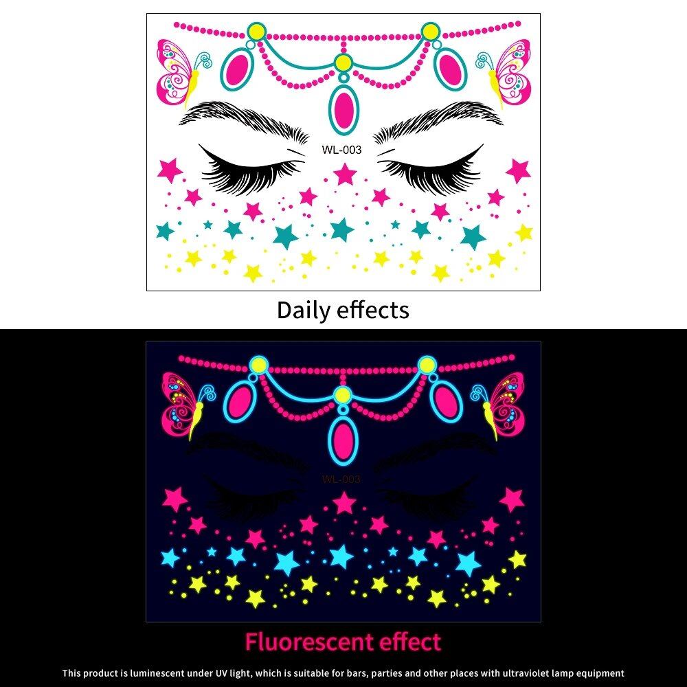 1/5/8-Piece 3D Face and Eye Tattoo Stickers for Party Makeup, Diamond Rhinestone Stickers, Self-Adhesive Mixed Crystal Face Decoration Stickers, Parallel Import