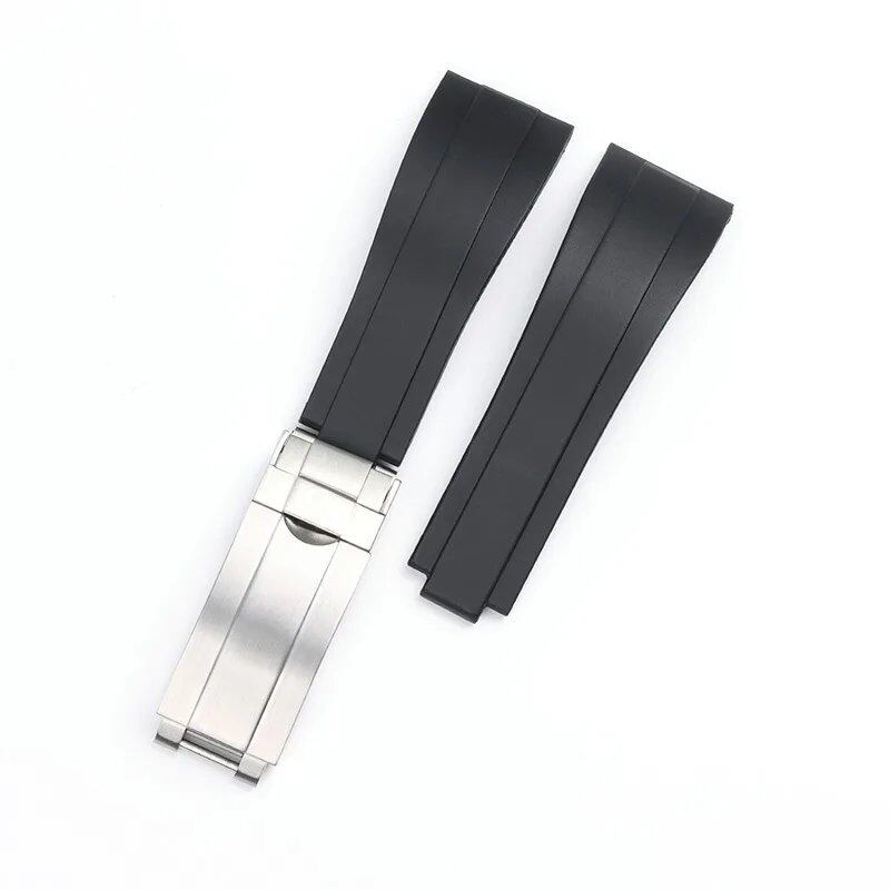 20mm Curved Soft Silicone Watch Band for Rolex Oysterflex - Men's and Women's Sport Bracelet with Folding Buckle, Band Color: 20mm; Band Width: 20mm - No Logo, Parallel Import