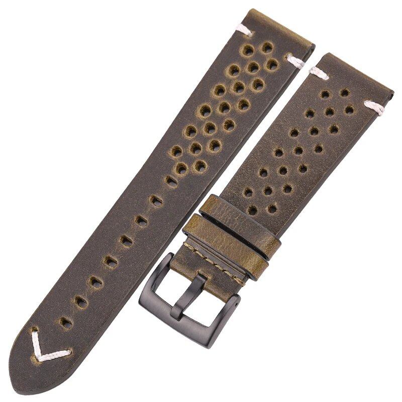 Handmade, Breathable Cowhide Leather Watch Band, 18, 20, 22, 24mm, Men's and Women's, 4 Colors, Oil Waxed, Genuine Leather Strap, Watch Accessories, Band Color: mm, Parallel Import