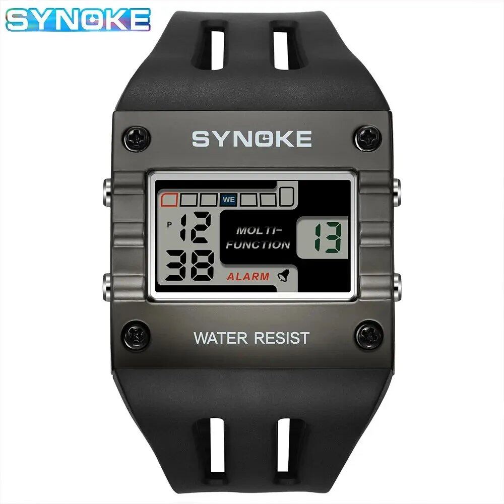 SYNOKE デジタルウォッチ メンズ スポーツ 電子時計 防水 ナイトグロー 大画面 スクエア 学生 アウトドア 新作 カラートレンド 並行輸入品