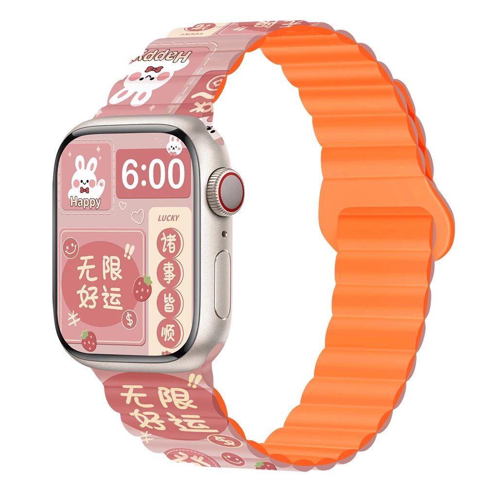 Silicone Loop Magnetic Strap for Apple Watch - Compatible with iWatch Series 8/SE/6/7/Ultra 2/9/10 (44mm/40mm/45mm/49mm/41mm/42mm/46mm) - Band Color: mm; Ships from: Parallel Import