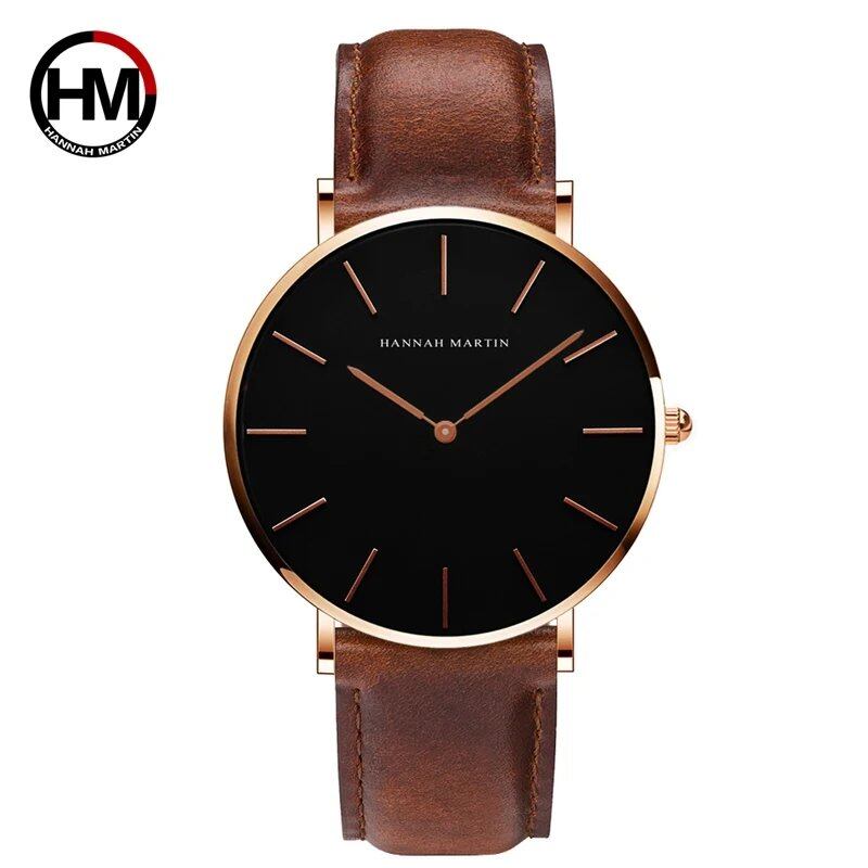 High-quality rose gold dial leather waterproof watch for men and women, dress fashion, Japanese quartz movement, color C, parallel import