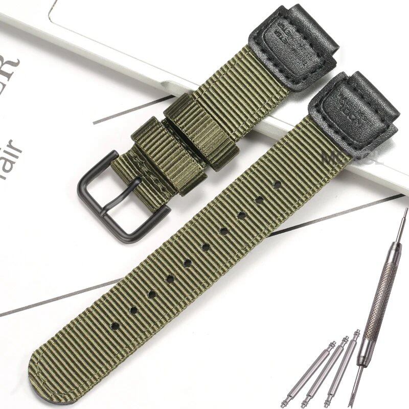 18mm Nylon Watch Strap for Casio W800H Men's Canvas Sport Bracelet in Black and Green. Compatible with SGW300, F91W, F105/108/A158/168, AE1200WH, and AE1300. Band Color: Black. Band Width: 18mm. Ships from: Parallel Import.
