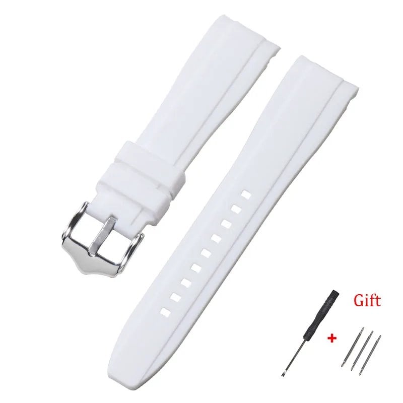 20mm/22mm High-Quality Curved End Silicone Watch Band Compatible with Swatch/Omega Moonwatch, Waterproof Wristband, Band Color: mm, Parallel Import