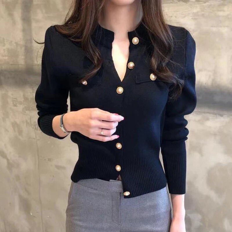Autumn Women's Long Sleeve Knit Cardigan, Short Length, Casual, Single-Breasted, Korean Style, Slim Fit, Stylish Top, Size: One Size Fits Most; Parallel Import