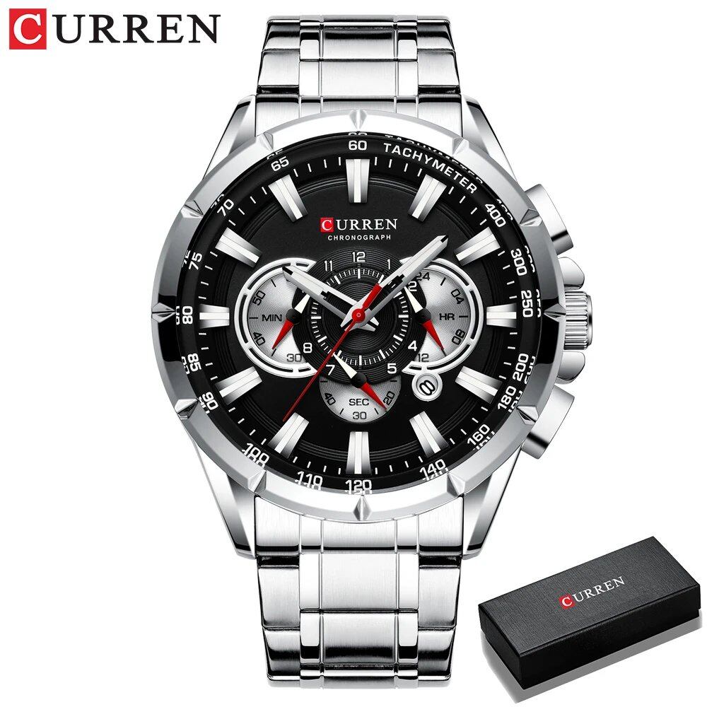 Karlen New Casual Sports Chronograph Men's Watch with Stainless Steel Band, Large Dial, Quartz Movement, and Luminous Hands, Silver Brown, Parallel Import