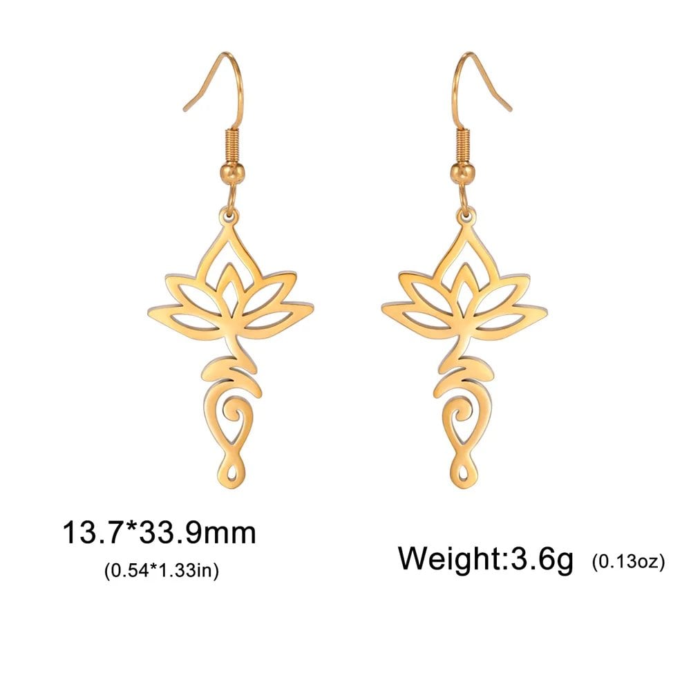 EUEAVAN Lotus Flower Unalome Pendant Earrings, Yoga Om Sanskrit Symbol, Spiritual Stainless Steel, Buddhist Amulet, Women's Jewelry, Metal Color: Style Color, Parallel Import