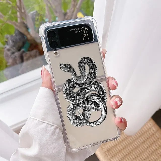 スピリチュアルスネーク スマホケース Samsung Galaxy Z Flip 6/5/4/3用 クリア ハード 折りたたみカバー Z Flip 5対応 透明 ファンダ カラー:スタイル 並行輸入品
