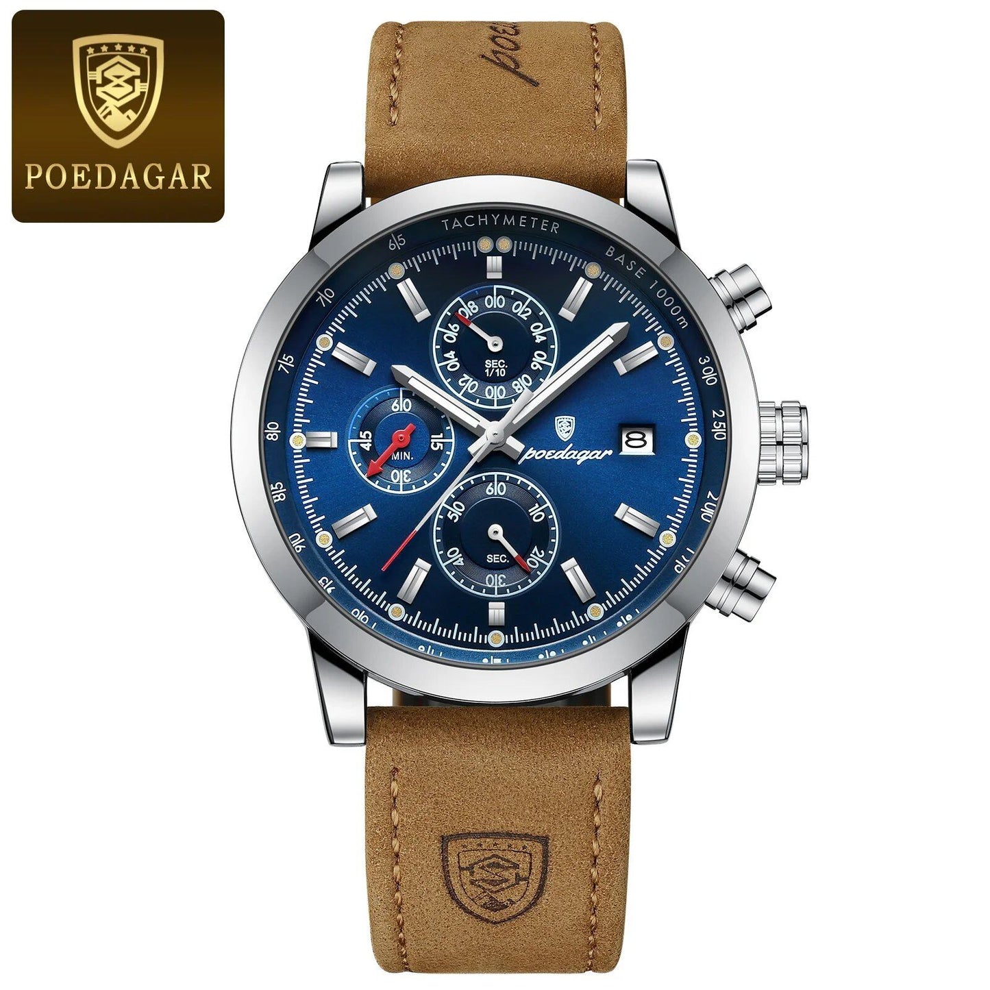 POEDAGAR Luxury Trendy Men's Watch, Waterproof, Date Display, Luminous Chronograph, Sport, Stylish Leather Quartz Wristwatch, Color: 932, Parallel Import