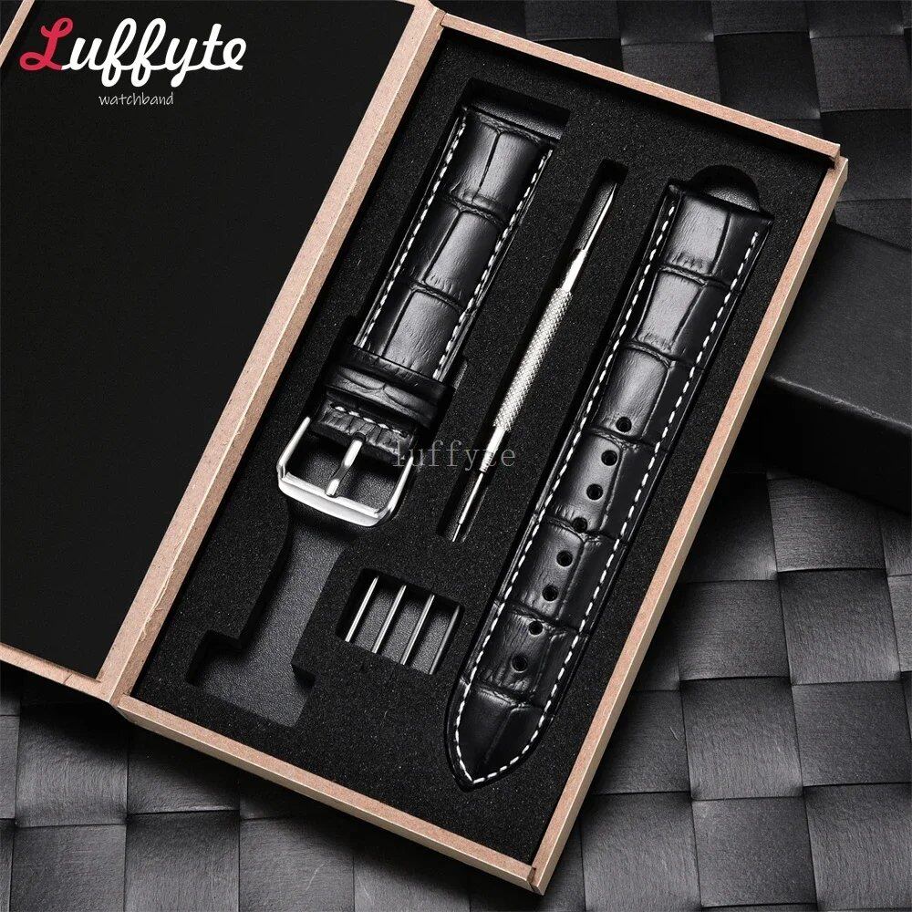 Embossed Cowhide Leather Watch Strap, 18mm, 20mm, 22mm, 24mm, Boxed, Business Replacement Watch Band, Band Color: mm; Shipped from: Parallel Import