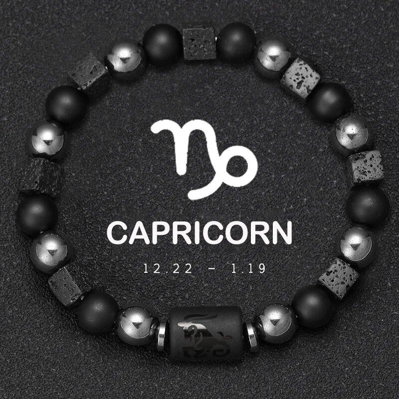 12 Zodiac Signs Bracelet with Natural Stones, Capricorn, Virgo, Leo, and Libra, for Men and Women, Couples, Friends, and Couples; Jewelry Gift; Length: 18-19cm, Parallel Import
