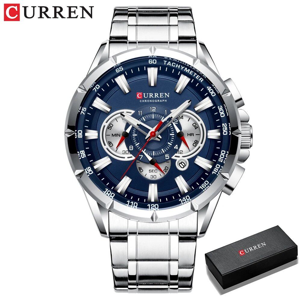 Karlen New Casual Sports Chronograph Men's Watch with Stainless Steel Band, Large Dial, Quartz Movement, and Luminous Hands, Silver Brown, Parallel Import