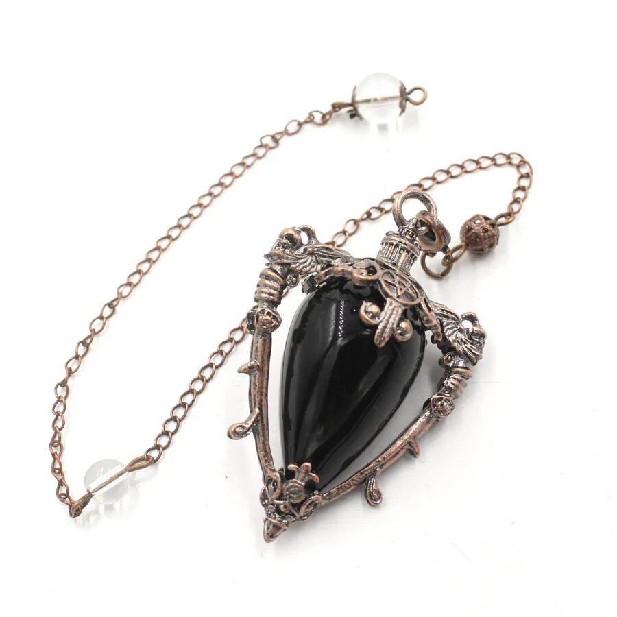 Large Natural Stone Pendant, Crystal Pendulum, Divination, Black Obsidian, Amethyst, Lapis Lazuli, Pink Quartz, Reiki, Spiritual, Pendulum, X210, Metal Color: Parallel Import