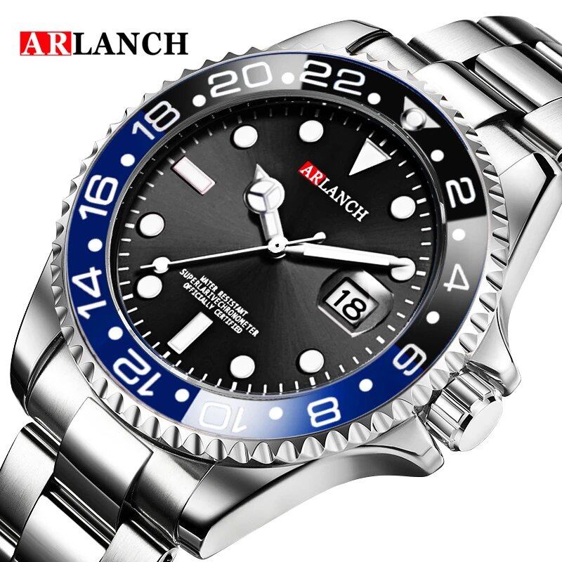 40mm Classic Red and Blue Circle Diving Series Business Stainless Steel Watch with Magnifying Glass Calendar, Quartz Movement, Men's, Color: 305, Parallel Import