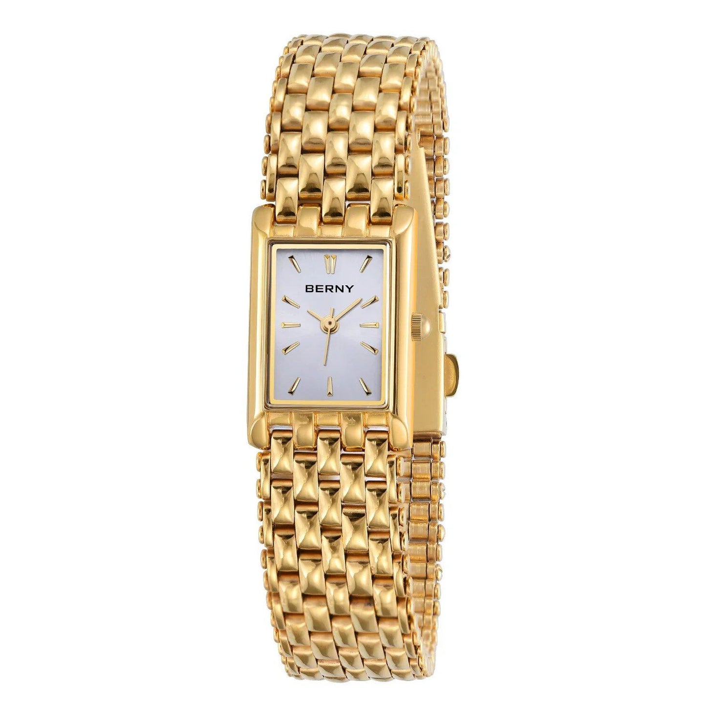 BERNY Women's Gold Quartz Watch, Square Shape, Stainless Steel, Small, Stylish, Casual, Fashion Watch, Color: 2166L, Parallel Import