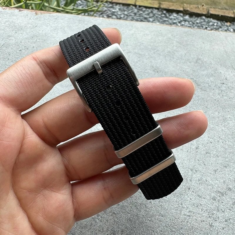 Fashion sports watch band in black, yellow, and gray. Ribbed nylon strap compatible with Blancpain, Omega, and Swatch models. Band color: mm. Ships from: Parallel import.