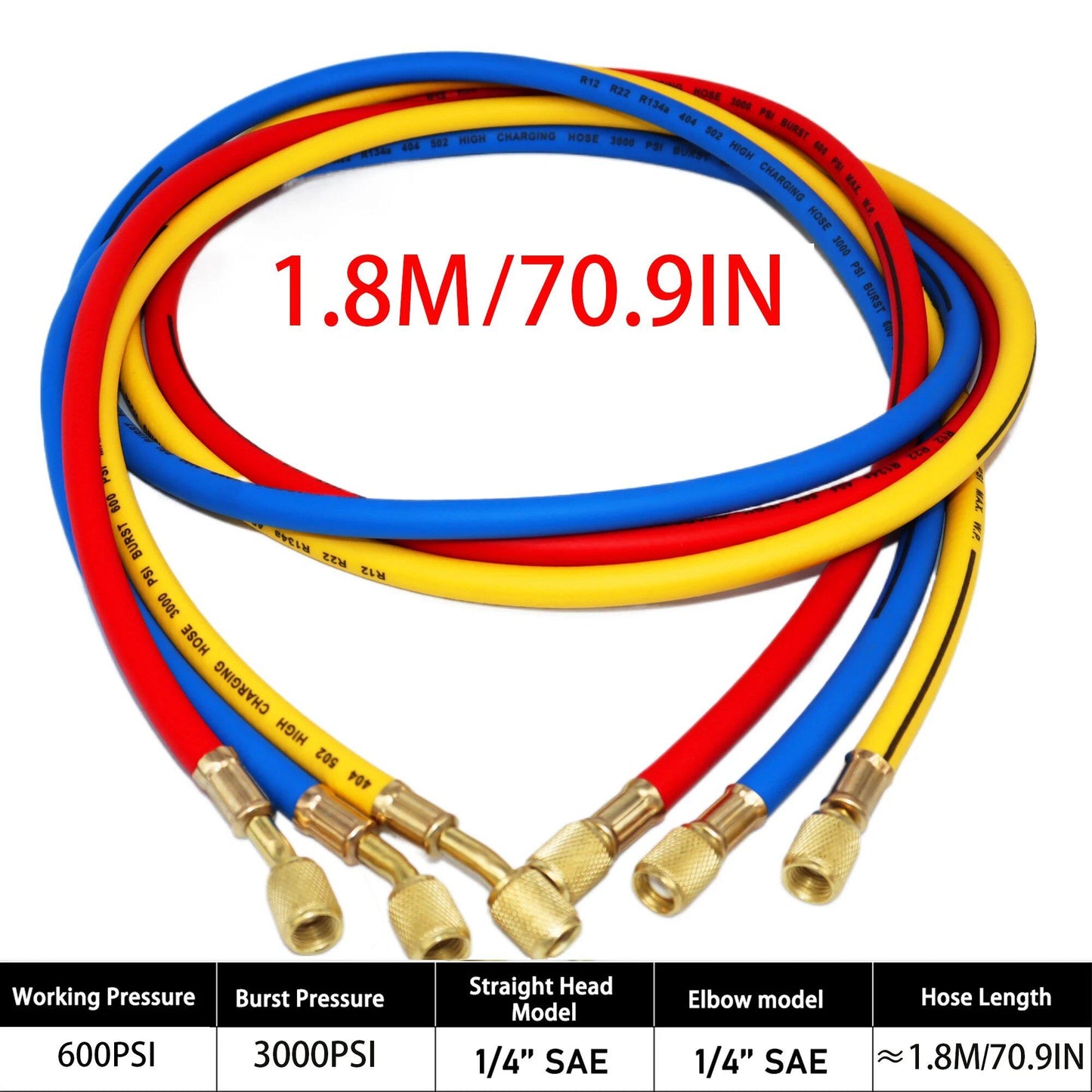0.9M-1.8M AC Charging Hose Tube Kit with Low-Loss Fittings for R134A, R12, and R22 Refrigerants, Includes Air Conditioner Manifold Gauge, Parallel Import