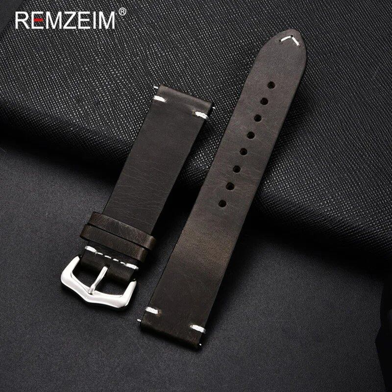 Handmade Genuine Leather Watch Band, 18mm, 20mm, 22mm, 24mm, Steel Buckle Strap for Watches, High-Quality Wrist Belt, Bracelet + Tools Included, Band Color: mm, Parallel Import
