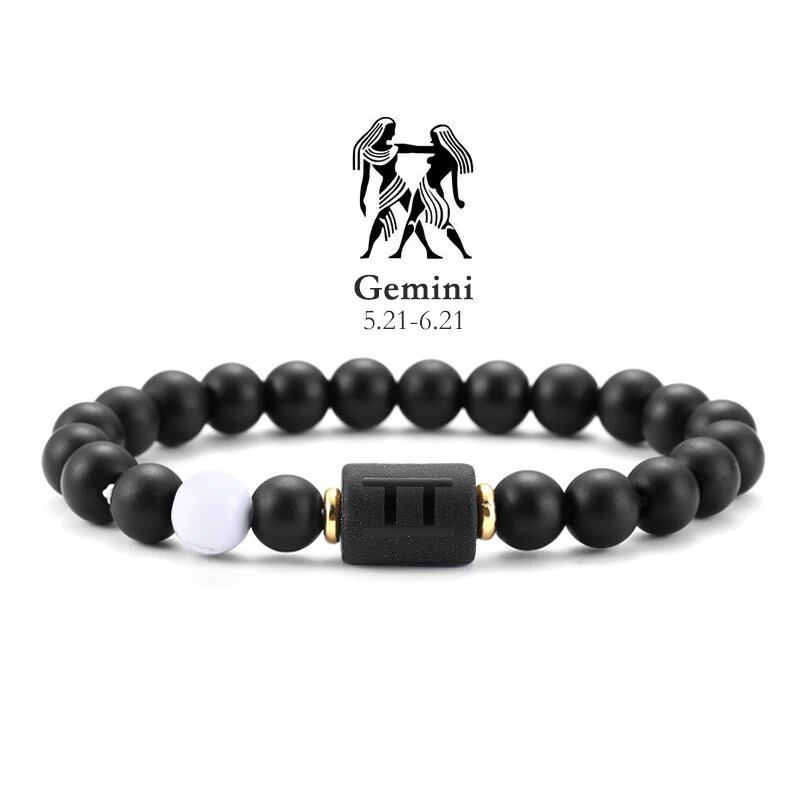 12 Zodiac Signs Bracelet with Natural Stones, Capricorn, Virgo, Leo, and Libra, for Men and Women, Couples, Friends, and Couples; Jewelry Gift; Length: 18-19cm, Parallel Import